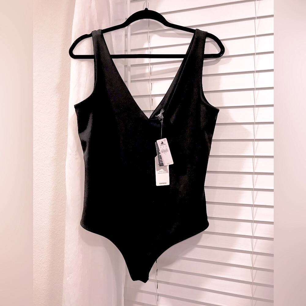 EXPRESS compression double v neck bodysuit NWT